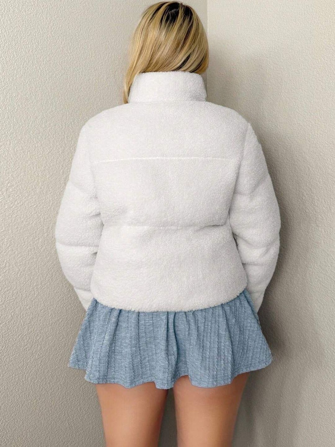 Kotty Women Stand Collar Self Design Open Front Jacket