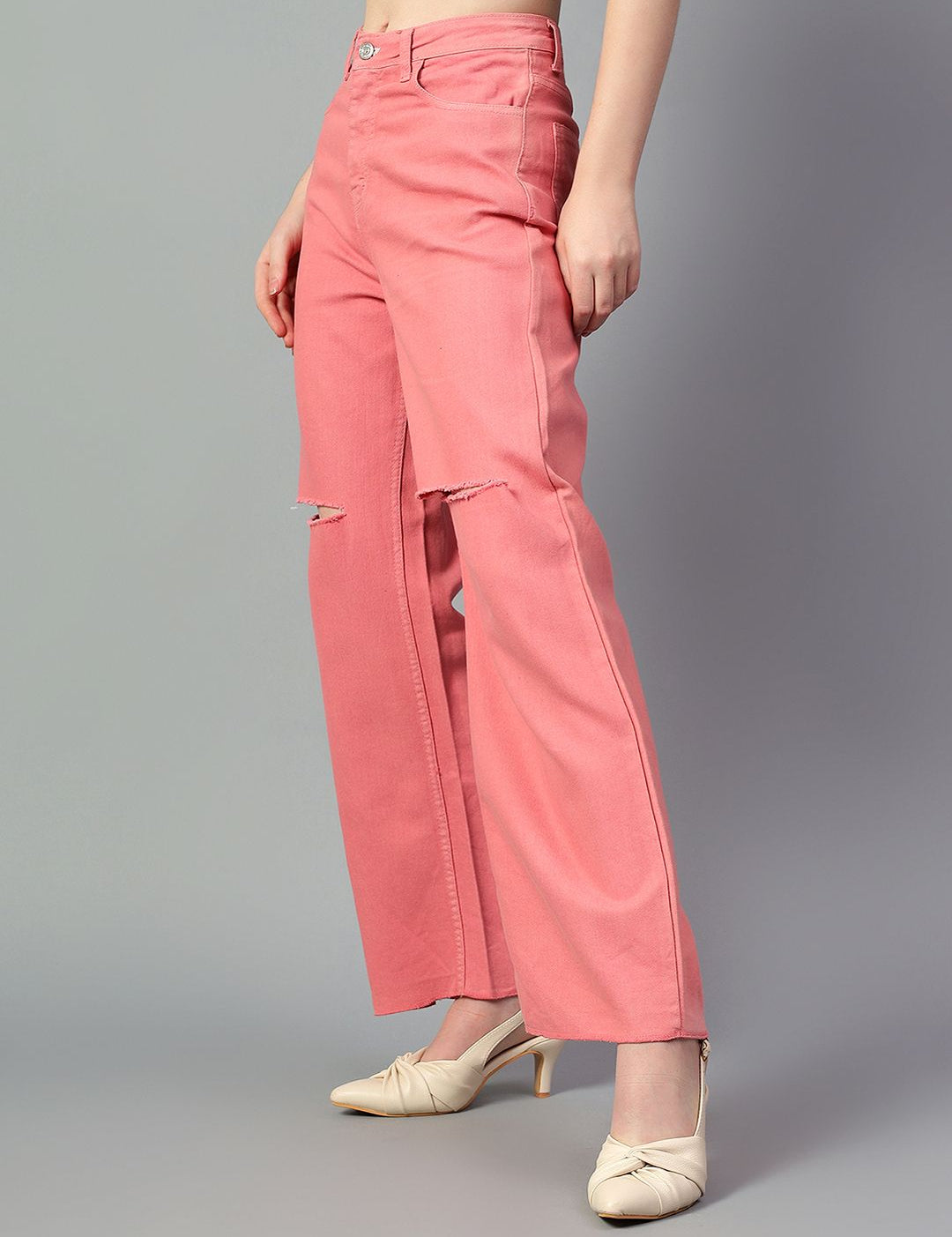 Kotty Women Bootcut High-Rise Slash Knee Stretchable Jeans