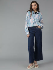 Kotty Women Spread Collar Floral Printed Cotton Oversized Casual Shirt