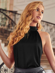 Kotty Women Halter Neck Sleeveless Satin Top