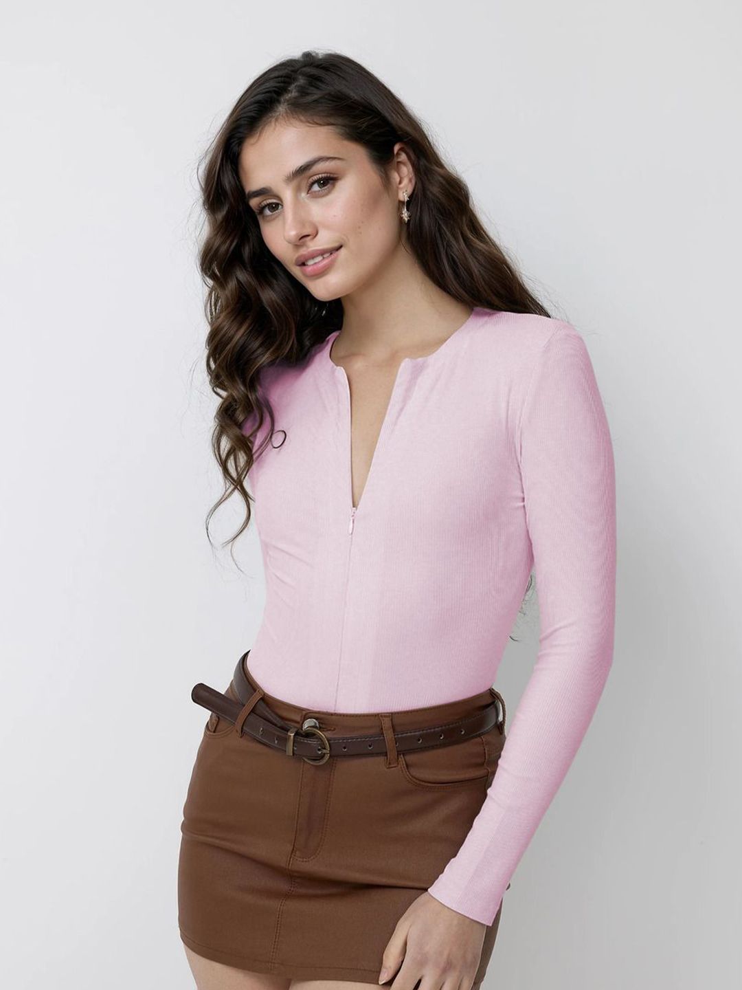 Kotty Women V-Neck Long Sleeves Fitted Top