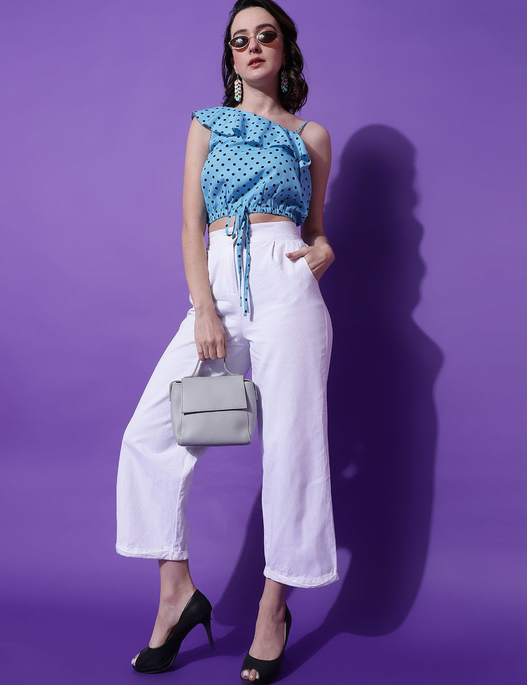 Kotty Women Polka Dots Printed One Shoulder  Top