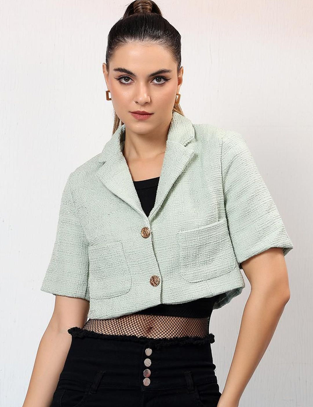 Kotty Notched Lapel Single Breasted Crop Blazer