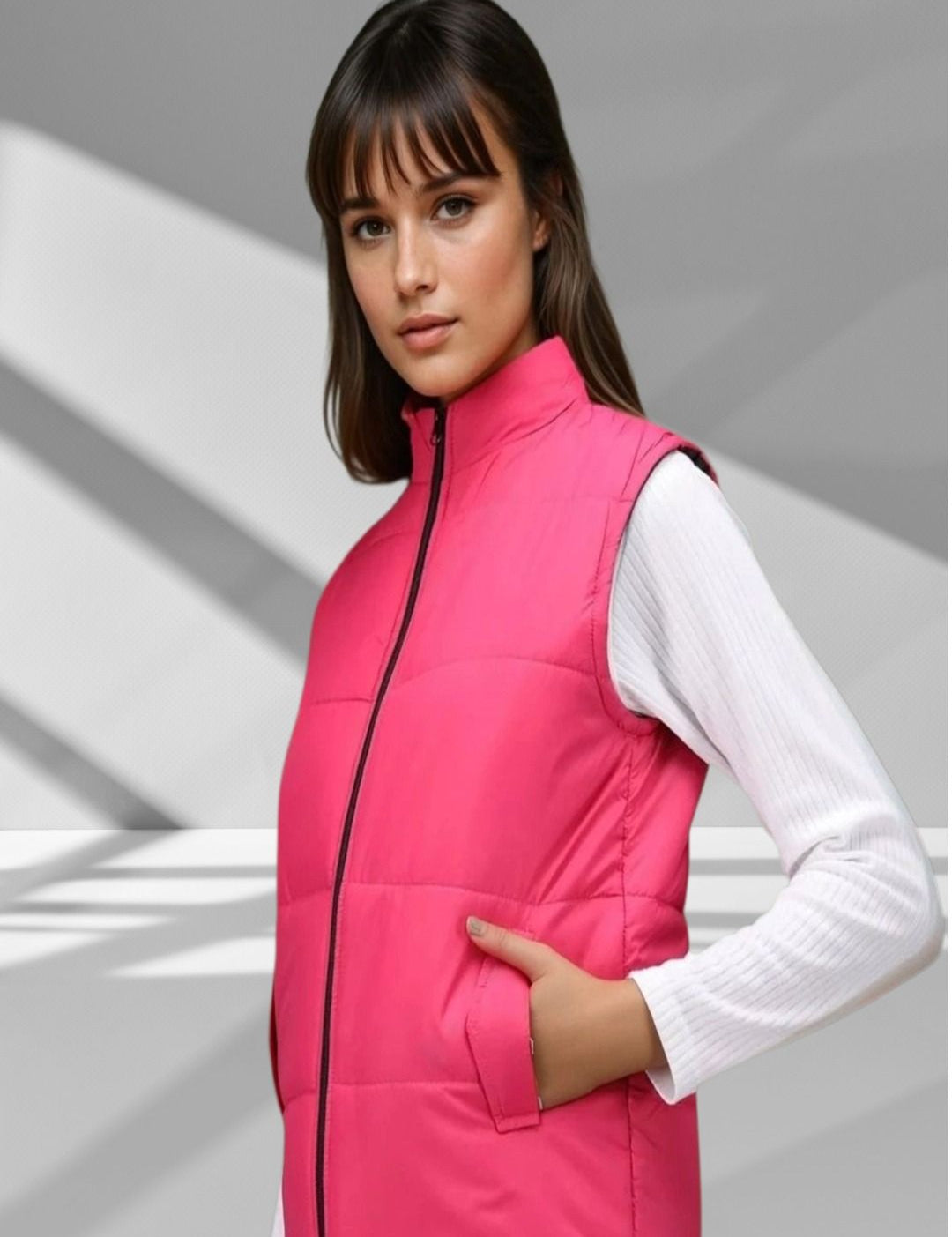 Kotty Women Stand Collar Solid Lightweight Gilet Jacket