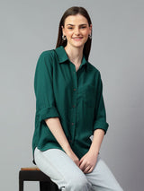 Kotty Women Comfort Spread Collar Solid Oversized Casual Shirt