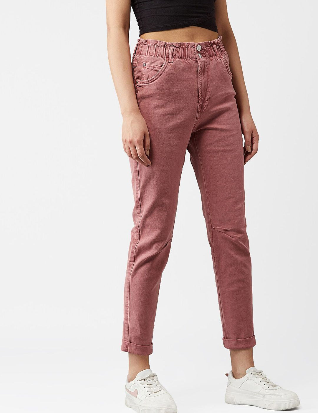 Kotty Women Old Rose Pink Tapered Fit High-Rise Clean Look Jeans