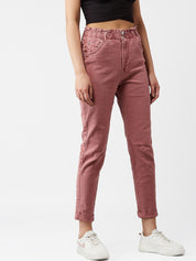 Kotty Women Old Rose Pink Tapered Fit High-Rise Clean Look Jeans