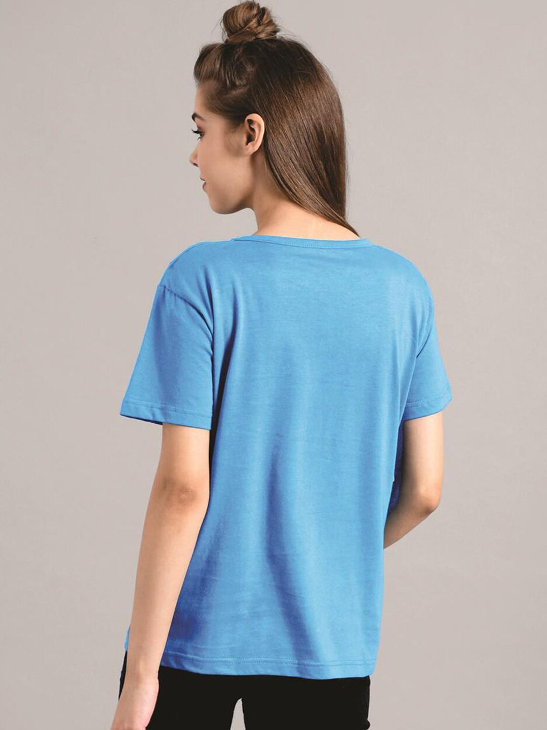 Kotty Women Blue Printed Round Neck T-shirt