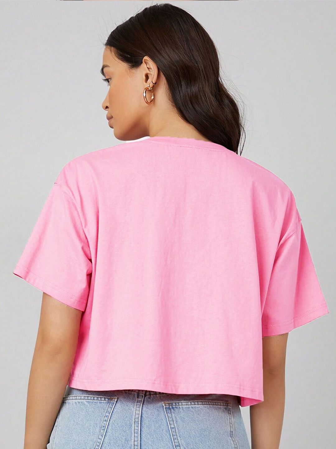 Kotty Graphic Printed Drop Shoulder Sleeves Oversized Crop T-shirt