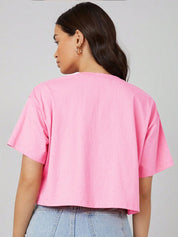 Kotty Graphic Printed Drop Shoulder Sleeves Oversized Crop T-shirt