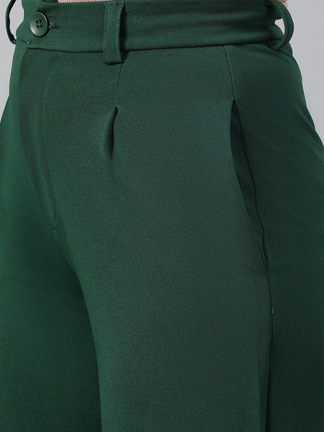 KOTTY BIZwear Women Green Relaxed Straight Leg Fit High-Rise Easy Wash Parallel Trousers