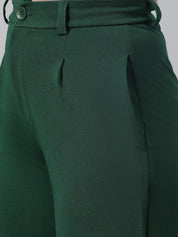 KOTTY BIZwear Women Green Relaxed Straight Leg Fit High-Rise Easy Wash Parallel Trousers