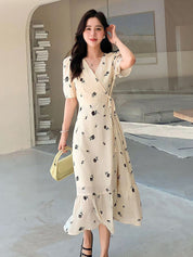 Kotty Floral Printed V-Neck Wrap Maxi Dress