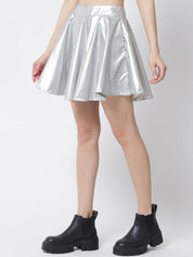 Kotty Women Silver Solid Flared Mini Skirt