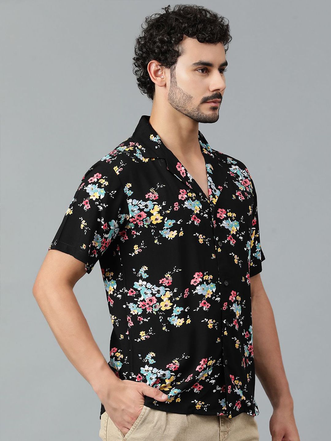 Kotty Men Cuban Collar Floral Printed Casual Shirt