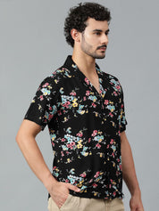Kotty Men Cuban Collar Floral Printed Casual Shirt