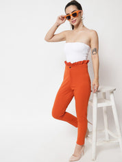 Kotty Women Orange Relaxed Straight Fit High-Rise Easy Wash Trousers