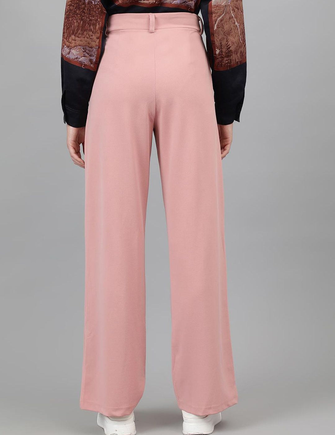 Kotty Women Pink Relaxed Straight Leg Straight Fit High-Rise Easy Wash Pleated Trousers