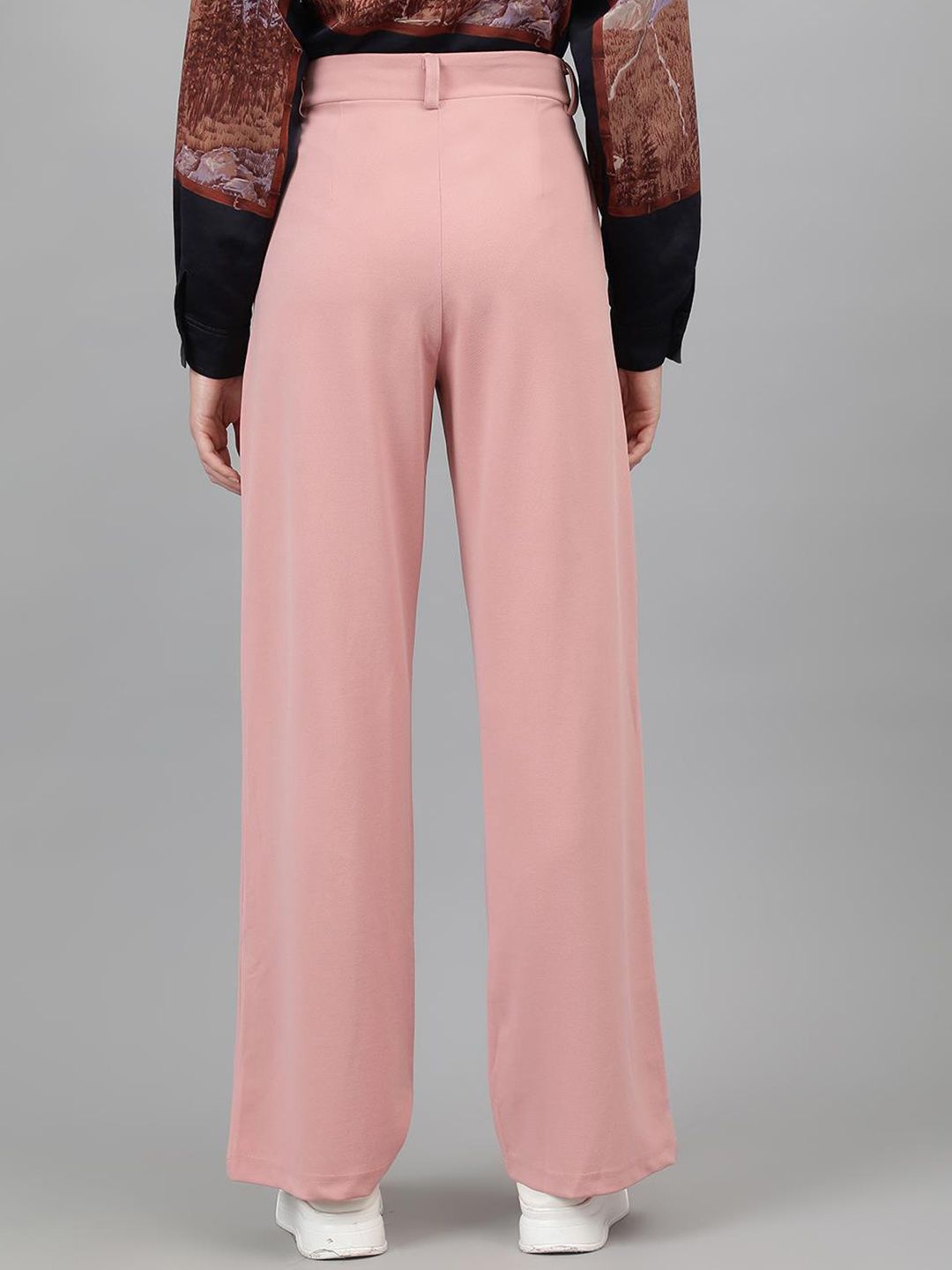 Kotty Women Pink Relaxed Straight Leg Straight Fit High-Rise Easy Wash Pleated Trousers