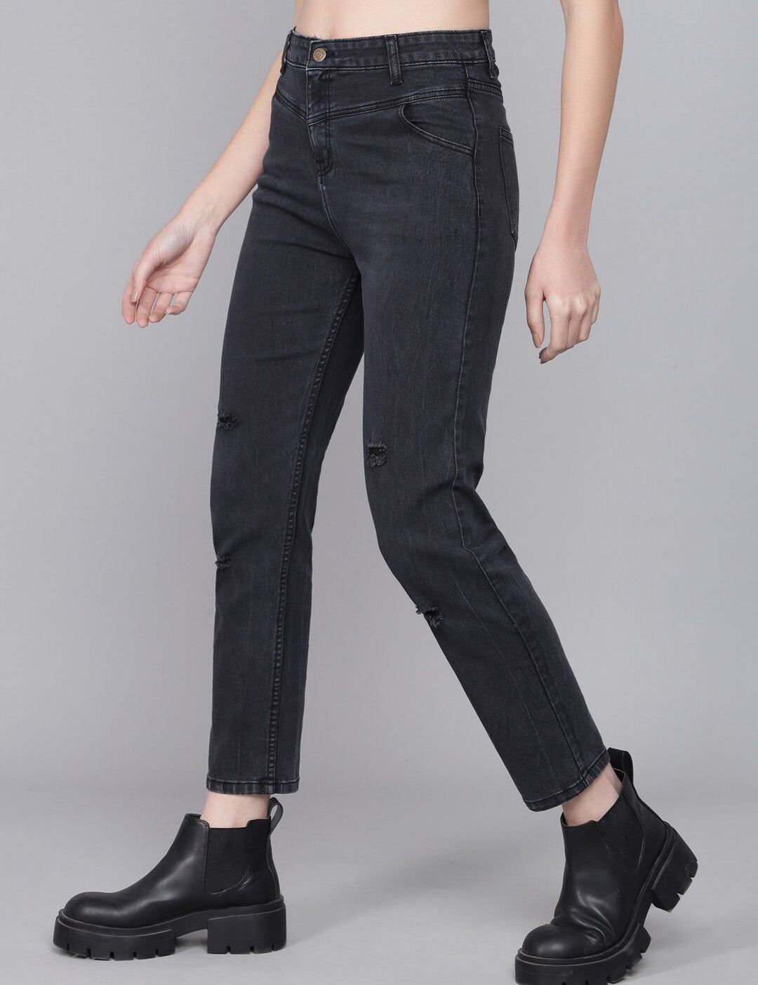 Kotty Women Black Skinny Fit High-Rise Mildly Distressed Jeans