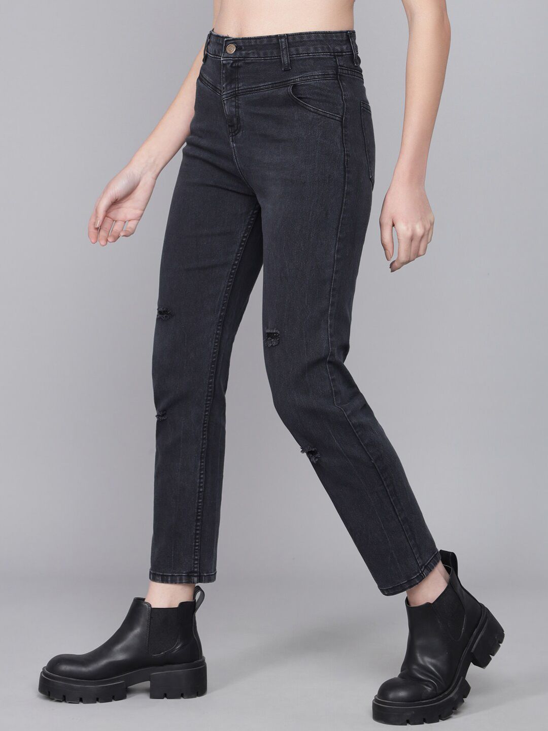 Kotty Women Black Skinny Fit High-Rise Mildly Distressed Jeans