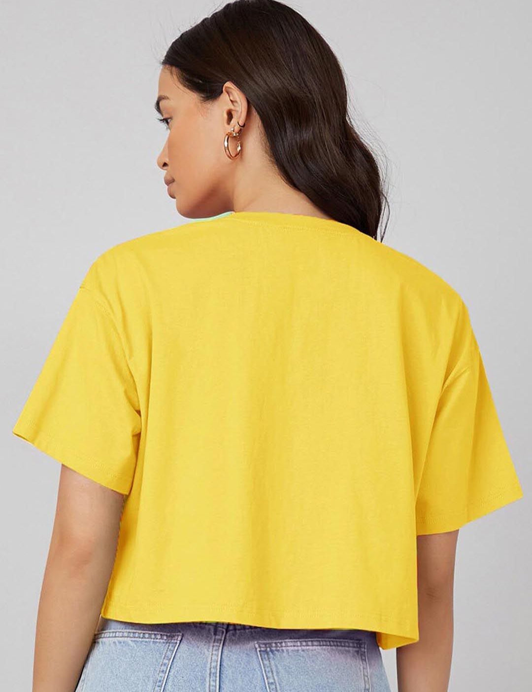 Kotty Round Neck Drop-Shoulder Sleeves Oversized Crop T-shirt 
