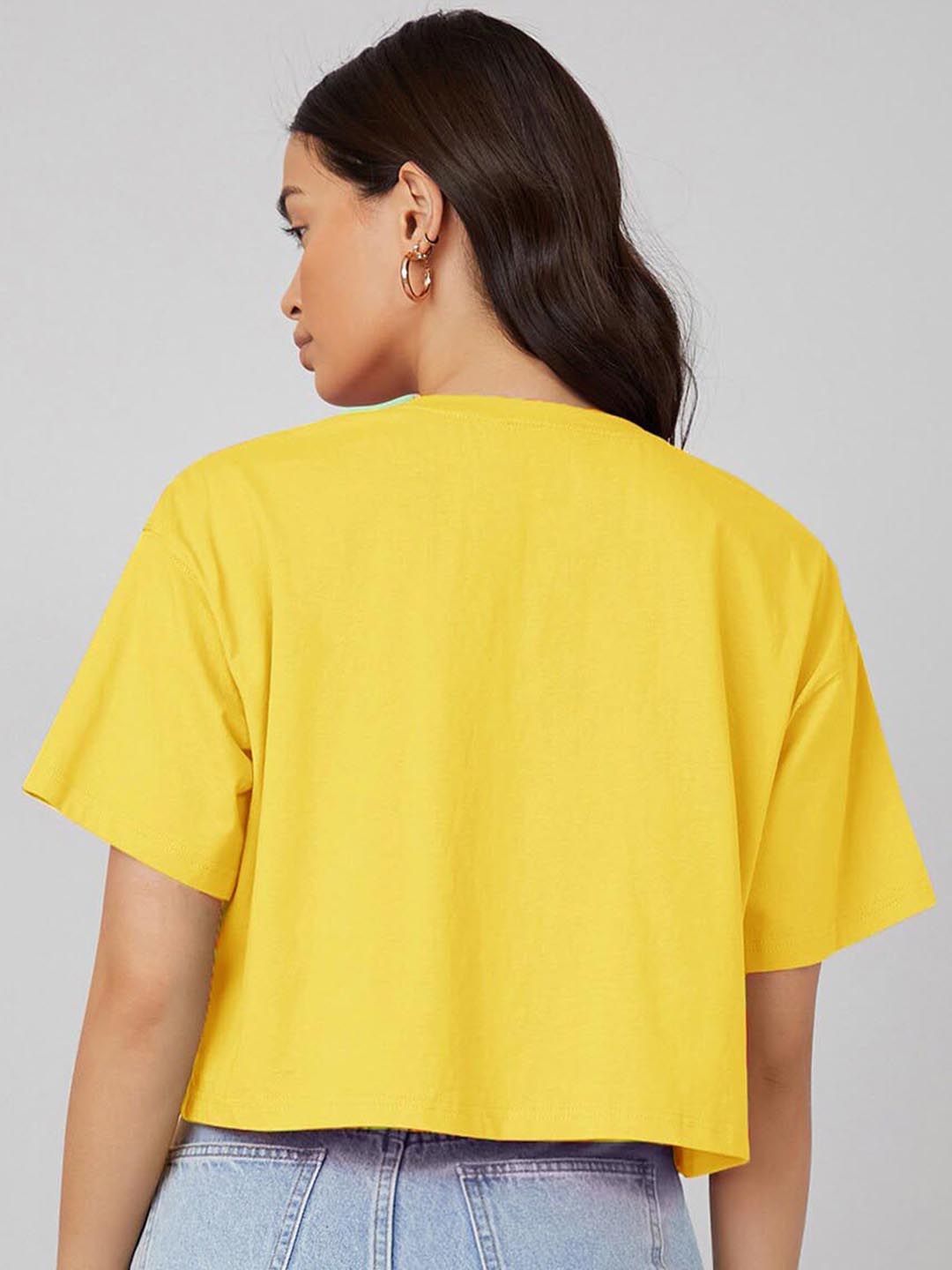 Kotty Round Neck Drop-Shoulder Sleeves Oversized Crop T-shirt 