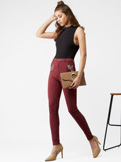 Kotty Women Maroon Skinny Fit High-Rise Clean Look Jeans