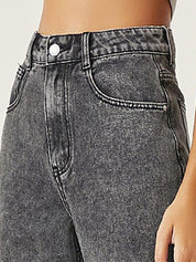 Kotty Women Grey Jean Straight Fit High Rise Clean Look Heavy Fade Stretchable Jeans