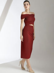 Kotty Maroon Off Shoulder Neck Top With Skirt
