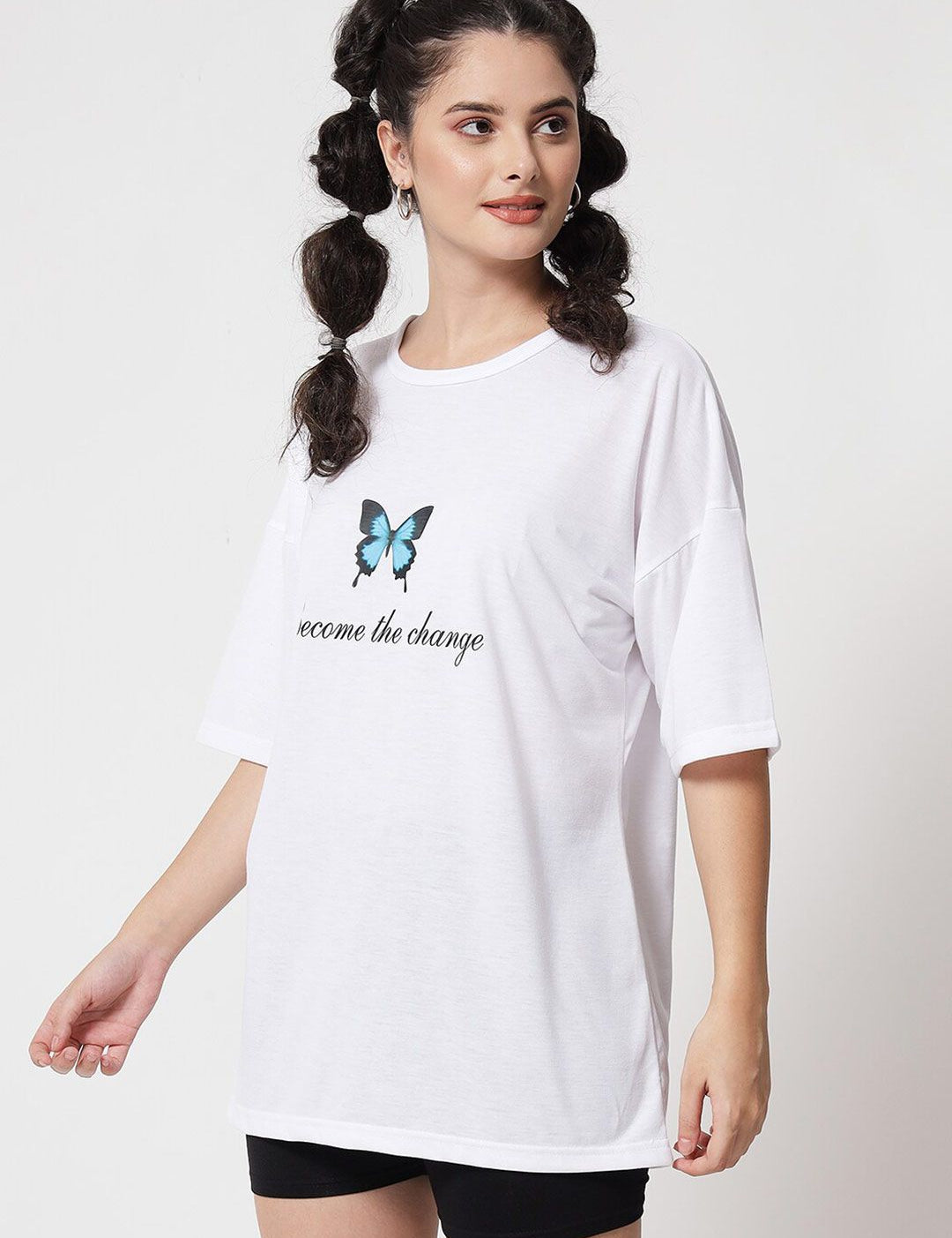 Kotty Women White Printed Applique Loose T-shirt