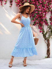 Kotty Floral Printed Shoulder Straps Layered Crepe Fit & Flare Dress