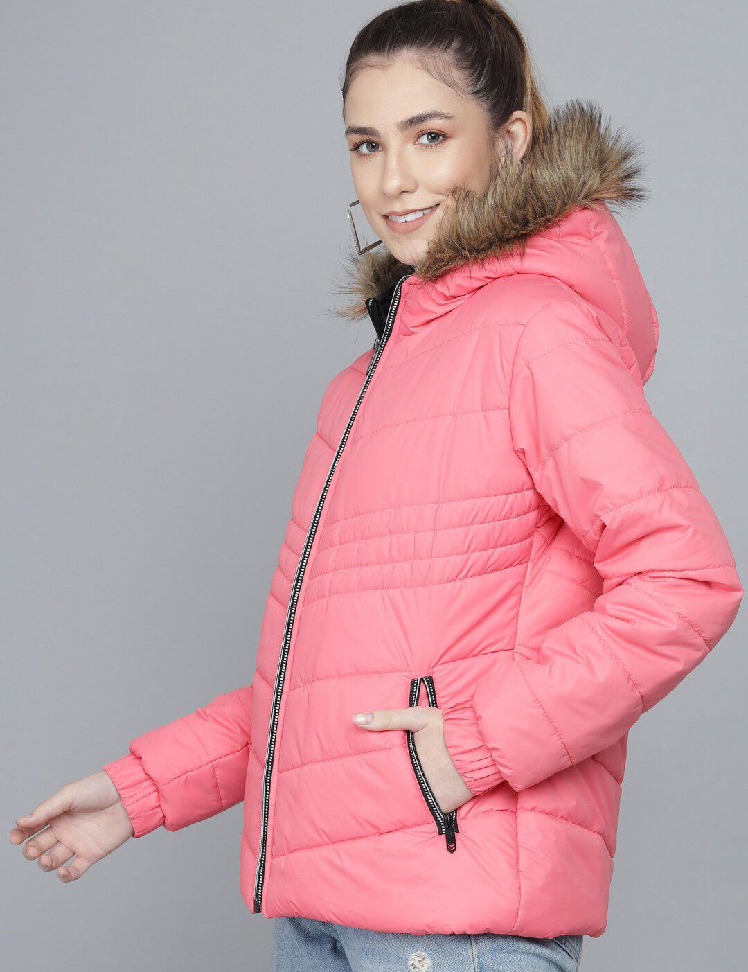 Kotty Women Pink Hooded Puffer Jacket