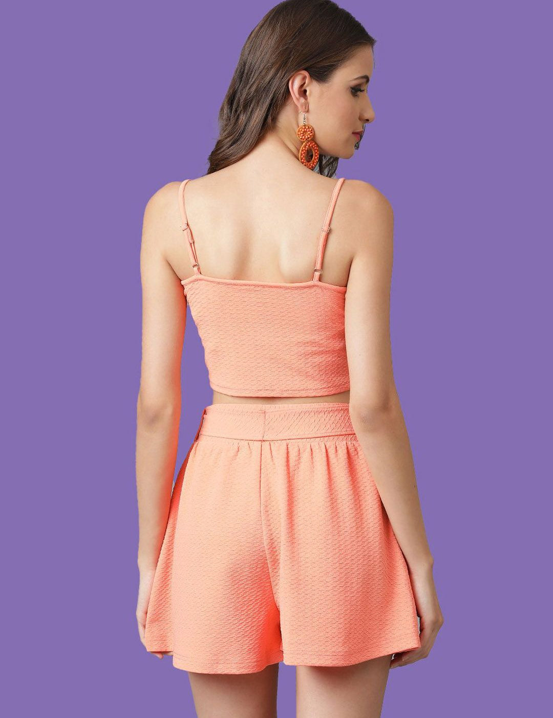 Kotty Orange Shoulder Straps Top With Short 