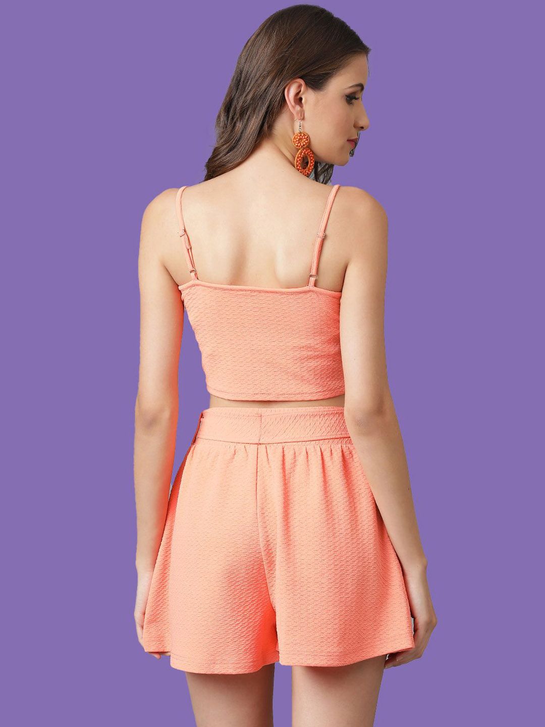 Kotty Orange Shoulder Straps Top With Short 