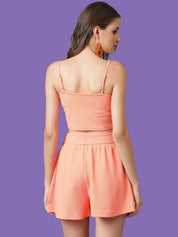 Kotty Orange Shoulder Straps Top With Short 