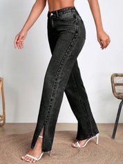 Kotty Women Jean Straight Fit High-Rise Clean Look Heavy Fade Stretchable Jeans