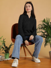 Kotty Women Ribbed Mock Collar Full Sleeve Pullover Sweaters