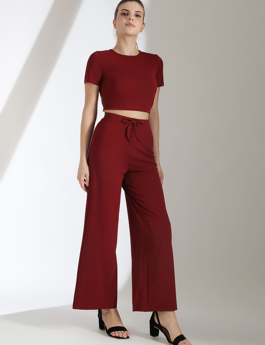 Kotty Maroon Round Neck Top & Trousers
