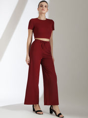 Kotty Maroon Round Neck Top & Trousers