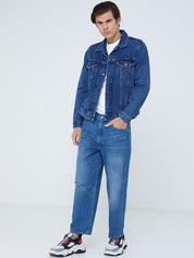 Kotty Spread Collar Washed Crop Denim Jacket