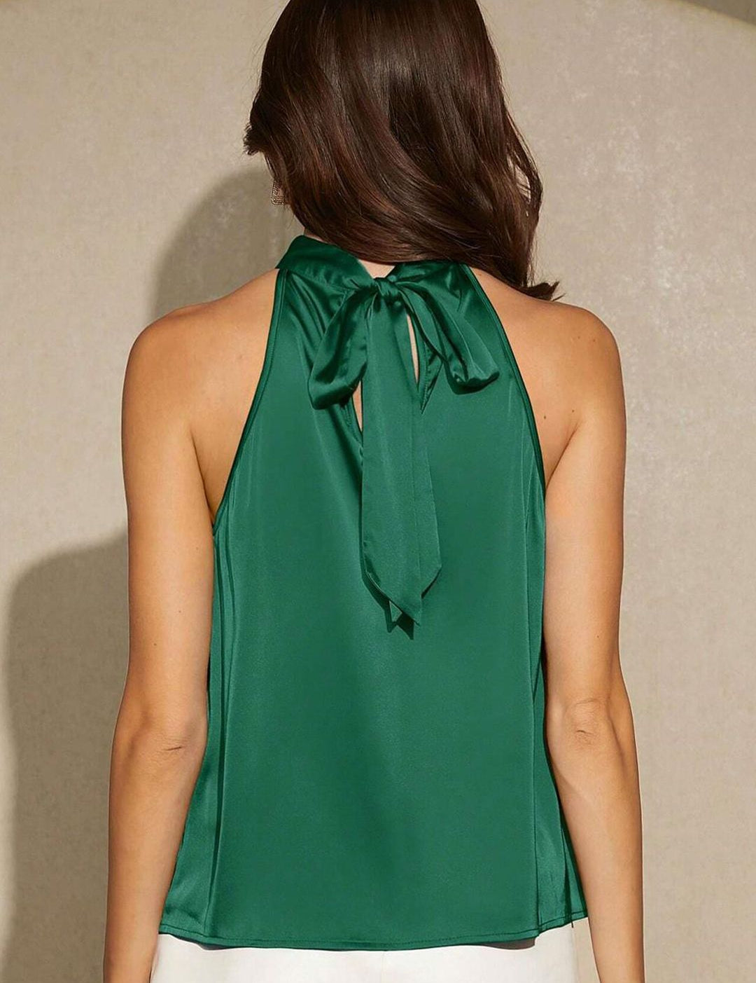 Kotty Green Halter Neck Sleeveless A-Line Satin Top