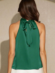 Kotty Green Halter Neck Sleeveless A-Line Satin Top