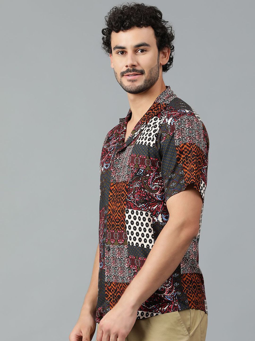 Kotty Men Cuban Collar Ethnic Motifs Printed Casual Shirt