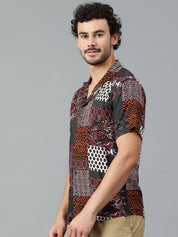 Kotty Men Cuban Collar Ethnic Motifs Printed Casual Shirt