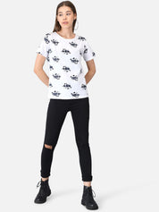Kotty Women White Printed Round Neck T-shirt