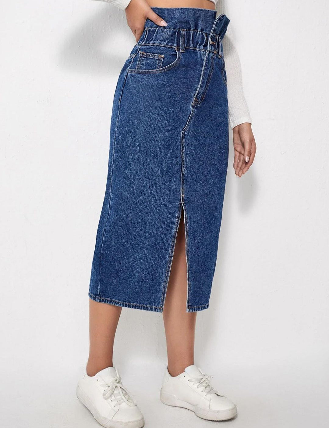 Kotty Denim Pencil Midi Skirt