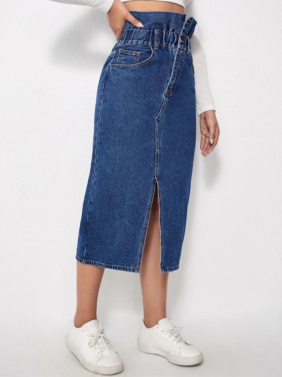 Kotty Denim Pencil Midi Skirt