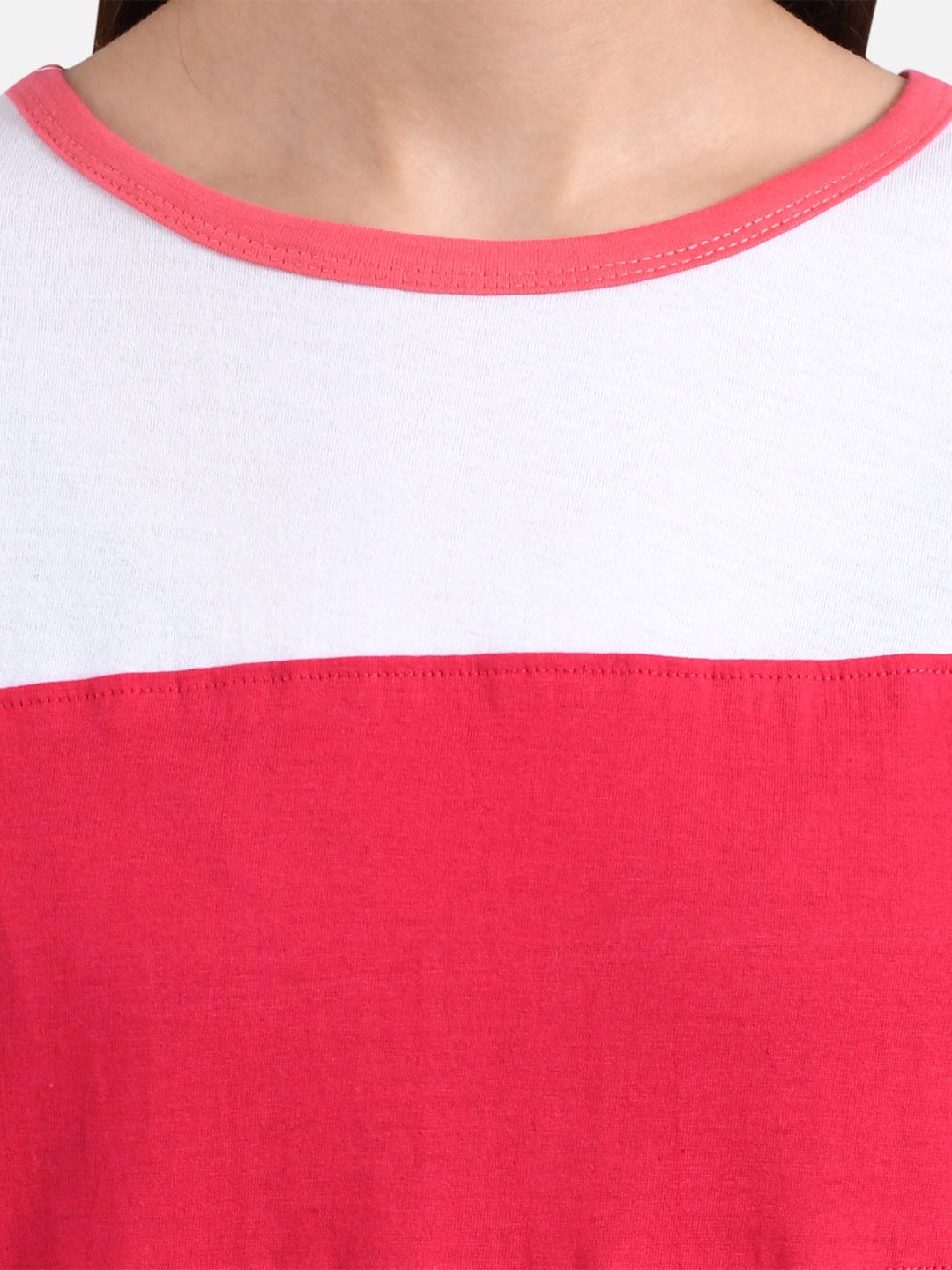 Kotty Women Pink & White Colourblocked Round Neck T-shirt