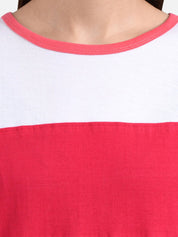Kotty Women Pink & White Colourblocked Round Neck T-shirt